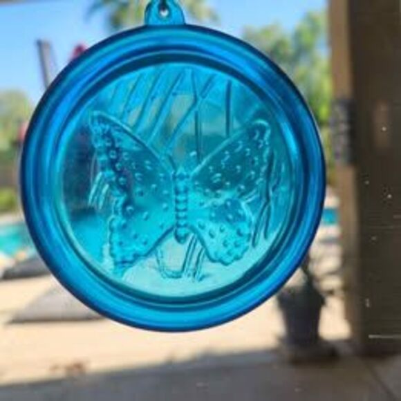 Blenko Blue Glass Butterfly Suncatcher  4" - Picture 1 of 4